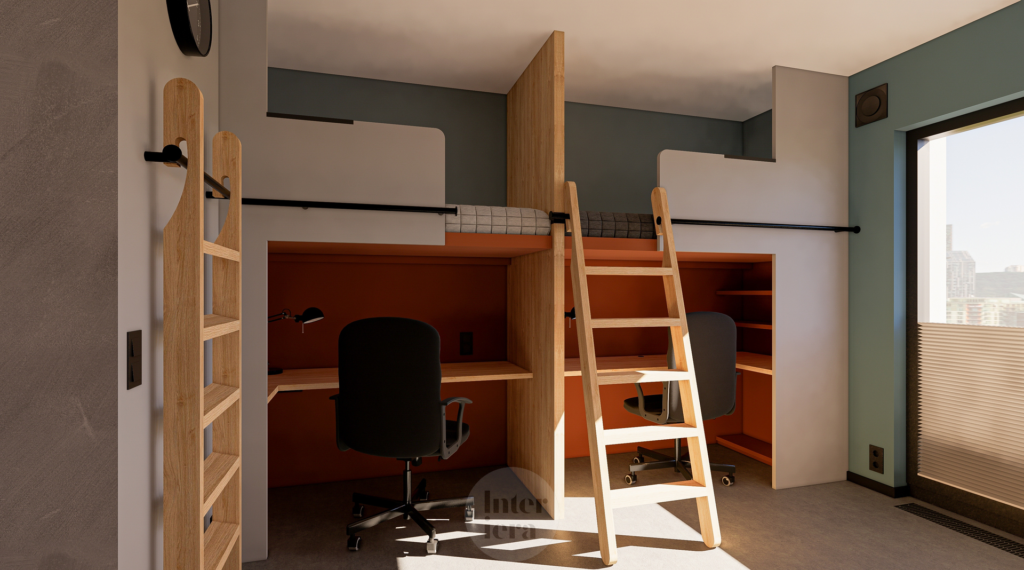 Funkcjonalny mikroapartament dla 2 studentów - projekt Interiera